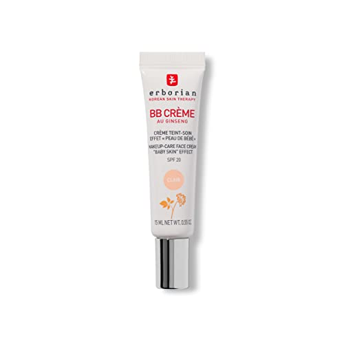 Erborian BB Crème mit Ginseng - Hautperfektionscreme - Babyhaut-Effekt - 5-in-1 koreanische Gesichtskosmetik mit LSF 20 - Hell - 15 ml