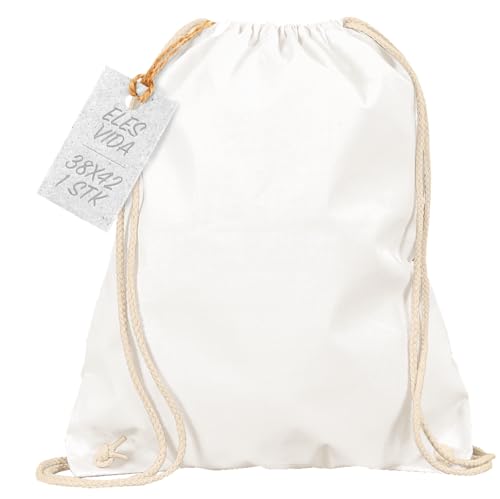 Baumwoll Turnbeutel 1 Stück 38 x 42 cm Sportbeutel Weiss - Rucksack Stofftasche Bag, Beutel, Baumwollbeutel, Jutebeutel Oeko-TEX® geprüft Stoffbeutel Damen & Herren, Kinder Gym Sack zum bemalen Weiss