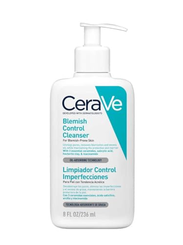 CeraVe Schäumendes Reinigungsgel für das Gesicht, Porentiefe Reinigung bei unreiner und zu Akne neigender Haut, Mit Salicylsäure, weißer Tonerde und Niacinamid, 236 ml