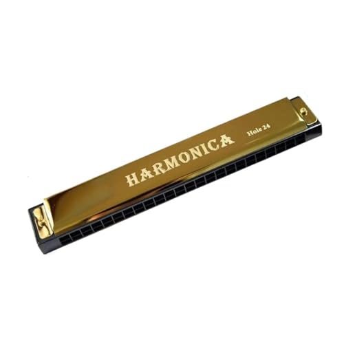 Blues Harmonica Zweireihige 24-Loch-Mundharmonika professionelle Tremolo-Mundharmonika C-Tasten-Mundharmonika Anfänger-Blues-Mundharmonika(Gold)