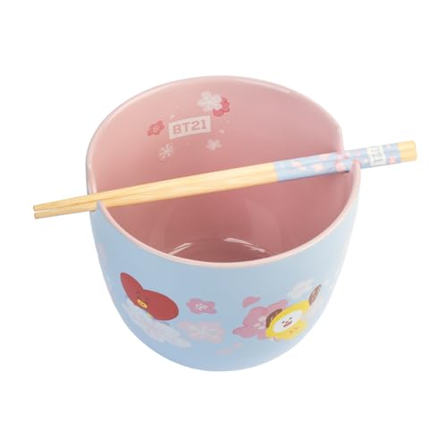 Grupo Erik Ramen Bowl Schüssel BT21 Keramik Schale 12,5 x 9,4 cm 1400 ml mit Stäbchen zum Essen - Ofizieller BT21 Fanartikel