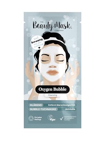 The Beauty Mask Company Oxygen Bubble Mask, 1 Sachet, Reinigungs-Tuchmaske mit Aktivkohle, Hautpflegeprodukt für jeden Hauttyp, vegane Tiefenreinigung