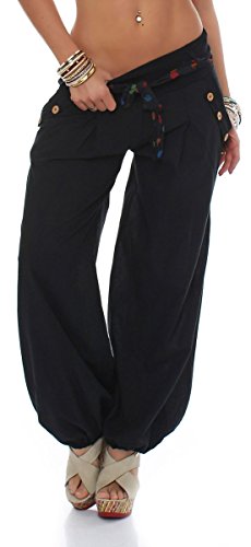 Malito - Damen Haremshose - Leichte Stoffhose aus Baumwolle - Bequeme Hippie Sommerhose für warme Tage - Aladinhose/Pumphose 3417 (Schwarz)