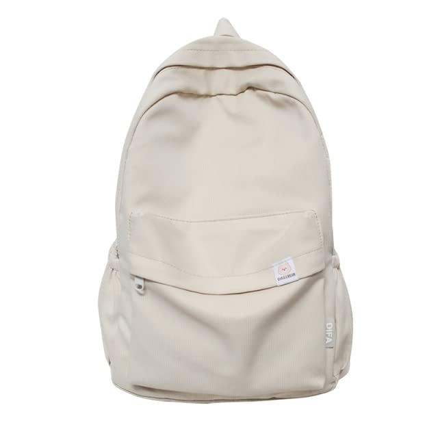 KTTGYRE Schulrucksack Wasserdichtes Nylon Frauen Rucksack Frauen Reisetasche Rucksäcke Schulbag Für Teenager Mädchen Solid Color Bookbag-Beige White