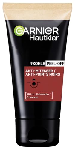 Garnier Peel-Off Maske gegen Mitesser, Schwarze Gesichtsmaske für strahlende Haut, Mit Salicylsäure und Kohle, Hautklar Kohle, 1 x Tube