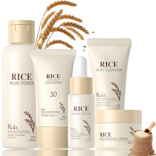 Reis Skincare Set Teenager Mädchen - Gesichtspflege Skin Care Set & Teenager Mädchen Geschenke - Korean Skincare Set Tiefe Feuchtigkeit - Beauty Set mit Reiniger,Toner,Creme,Serum,Sonnenschutz