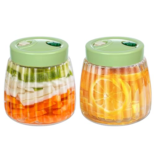 YUEYEE Fermentierglas, 2er-Pack 1L Kimchi Behälter mit 2 Entlüftungsöffnungen, Perfekt zum Gären von Kimchi, Sauerkraut, Sauerteigstarter,Fermentiergläser,Sauerteig Starter Set