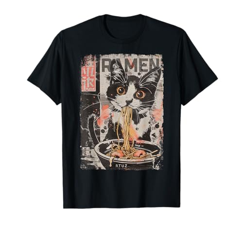 Anime Manga Kawaii Otaku Mode Streetwear Cat Ramen Katze T-Shirt