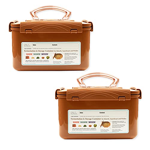Crazy Korean Cooking Premium Kimchi, Sauerkraut Gär- und Aufbewahrungsbehälter mit innerem Vakuumdeckel, Sandbraun, 5,2 l, 2 Stück