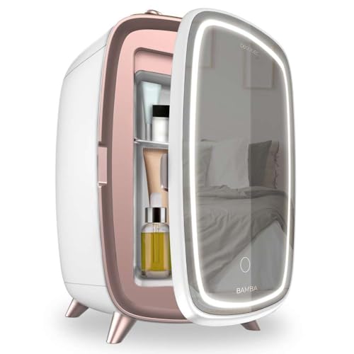 Cecotec Kosmetik Mini-Kühlschrank Bamba CoolingBeauty 6000 Mirror, 6L, Spiegel-Tür, LED-Licht 3 Intensitäten, Kühlung bis 10ºC, Sein Motor ist geräuschlos, Griff, Regal, Frischhaltung