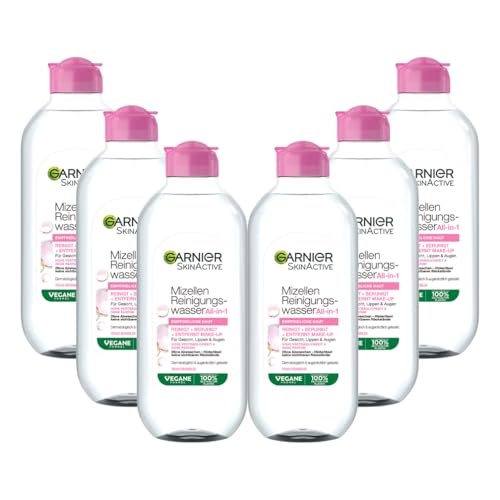 Garnier Mizellen Reinigungswasser, Gesichtsreinigung für normale & empfindliche Haut, Optimale Verträglichkeit - ohne Parfüm, Skin Active, 6er Pack, 400 ml