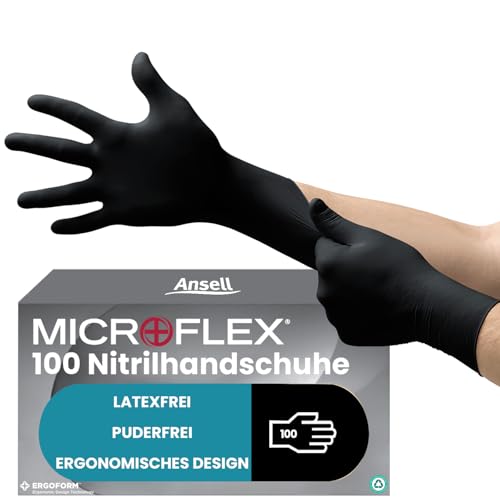 Ansell Microflex 93-732, Vielseitige Nitrilhandschuhe, Einweghandschuhe für präzise Handhabung, Arbeitshandschuhe für mechanische Aufgaben, Latexfrei, Puderfreie Einmalhandschuhe, 100 Stück, Gr. M