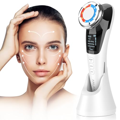 Face massager,ANLAN 5 in 1 Gesichtsmassagegerät Gegen Falten Rote und Blaue Lichttherapie Massagegerät Gesicht Heat Cool Vibration EMS Gerät Gesicht Gesichtslifting Anti Falten Anti Aging Gerät