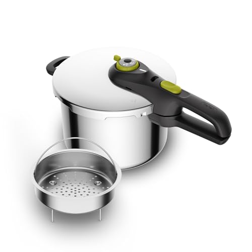 Tefal Secure 5 Neo Schnellkochtopf 6L Edelstahl, 22cm, Korbeinsatz & Dreifuß, 2 Garstufen, Secure 5 Sicherheitssystem, alle Herdarten, induktionsgeeignet, spülmaschinenfest, P2530738