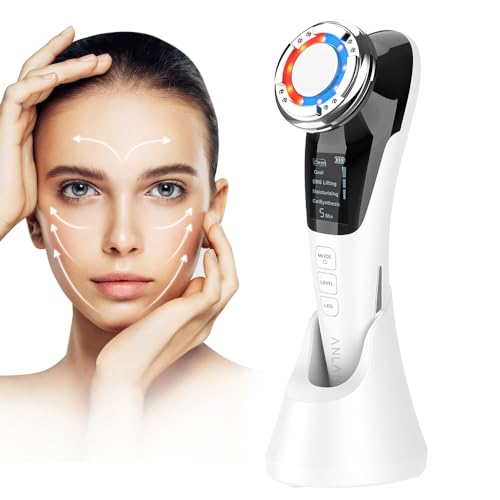 Face massager,ANLAN 5 in 1 Gesichtsmassagegerät Gegen Falten Rote und Blaue Lichttherapie Massagegerät Gesicht Heat Cool Vibration EMS Gerät Gesicht Gesichtslifting Anti Falten Anti Aging Gerät