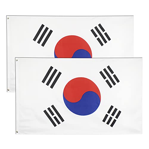 2 stück Korea Flagge,90 × 150 cm Koreanische Fahne mit Messingösen Wetterfest Farbecht South Korea Flag für Fußball WM 2022 Deko Draußen/Drinnen