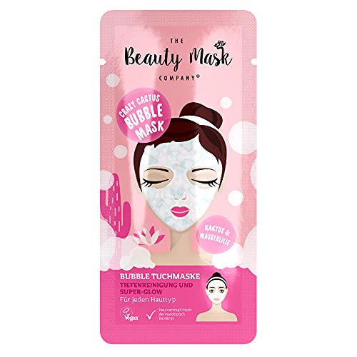 The Beauty Mask Company Crazy Cactus Bubble Mask, 1 Sachets, Reinigungs-Tuchmaske mit Kaktus-, Wasserlilienextrakt & Hyaluron, Hautpflege für jeden Hauttyp, vegan