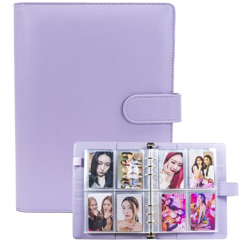 A5-Bindekarte Sammler mit 30 Pack 4-Pocket-Seiten,6 Ringbuch-Album mit 240 Kartenfächern, PU-Leder-Bindemittel mit magnetischem Schnallenverschluss zum Organisieren von Sammelkarten, K-Pop-Fotokarten