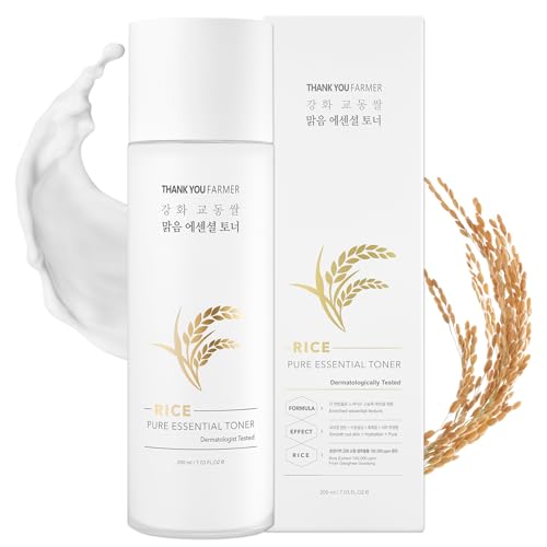 THANKYOU FARMER Rice Pure Essential Toner 200 ml – feuchtigkeitsspendender Milch-Toner, Extrakt aus Orée-Reis, ohne Alkohol, hypoallergen, ohne Parfum, koreanischer Gesichtstoner