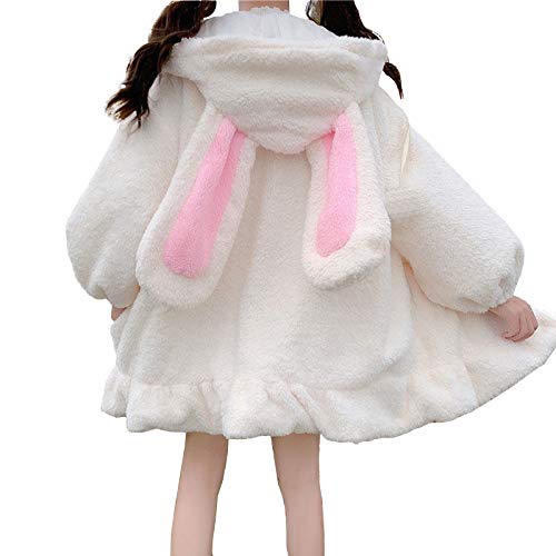 YEMOCILE Damen Cute Bunny Ear Langarm Fuzzy Fluffy Rabbit Tops Sweatshirt Hoodie Jacke Mäntel, Weiß,XL