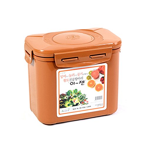 e-jen Probiotischer Gärbehälter für Kimchi, Sauerkraut mit Vakuuminnendeckel, Steingut-Braun, 3,4 l