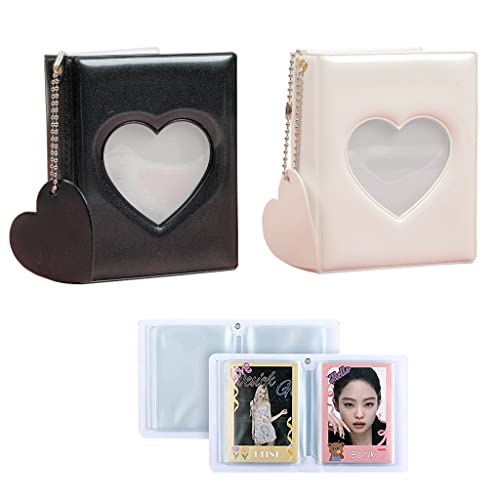 VMOTA 2 Stücke Mini Photocard Binder, 3-Zoll-Kpop-Fotokartenhalter, Mini Fotoalbum Hohl Herz Binder, 32 Taschen Visitenkartentasche für Fotopapier Fotokartenhalter