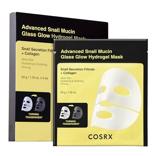 COSRX Advanced Snail Mucin Glass Glow Hydrogel Maske Collagen Gesichtsmaske für tiefenwirksame Feuchtigkeit und strahlenden Teint, geeignet für alle Hauttypen, Korean Skincare 3 Stück