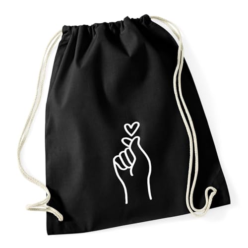 Huuraa Turnbeutel K-Pop Fingerherz Geschenk Rucksack Black 12 Liter Baumwolle K-Pop Geschenkidee