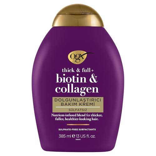 OGX Thick & Full + Biotin & Collagen Conditioner , nährstoffreiche Volumenconditioner Haarspülung mit Biotin, Kollagen und Weizenproteinen, Haarpflege, sulfatfrei , 385 ml (1er Pack)