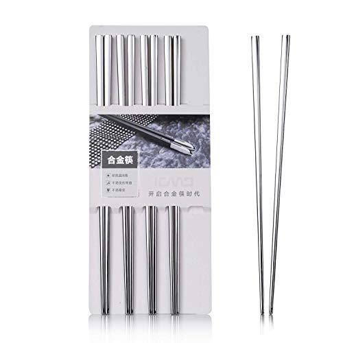 Hongyantech 5 Paar Essstäbchen Metallischer 304 Stahl Edelstahl Essstäbchen Metall silber Wiederverwendbare Essstäbchen Platz Edelstahl Stainless Chopsticks Essstäbchen