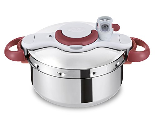 Tefal P46207 | Clipso Minut' Perfect Schnellkochtopf | mit Garbkorb und Timer | 6Liter | edelstahl/weiß/rot