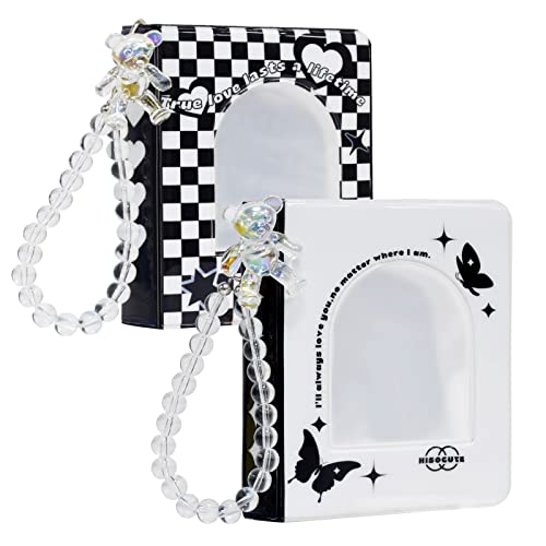 2pcs 3 Zoll Kpop Fotokartenhalter Bücher Mini-Fotokartenalbum Kpop Fotokartenhalter 40 Fächer mit süßem Armband Fotokartenhalter (white)