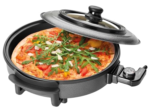 Clatronic Pizza-/Partypfanne, Antihaftbeschichteter Bräter, Elektrische Bratpfanne mit Glasdeckel, PP 3402, Schwarz, Modern, 36 x 43 x 16 cm, 1500 Watt