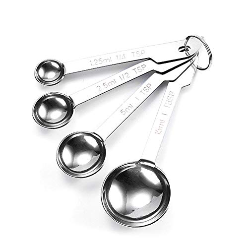 Spesh 4-teilige Messlöffel Set Edelstahl Löffel mit Meßlineal Würze Löffel für Trockene und Flüssige Zutaten zum Backen und Kochen