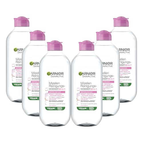 Garnier Mizellen Reinigungswasser, Gesichtsreinigung für normale & empfindliche Haut, Optimale Verträglichkeit - ohne Parfüm, Skin Active, 6er Pack, 400 ml