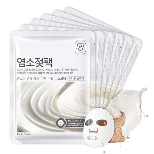 Shefave Sheet Mask Korean Mask, Tuchmasken 6 Stück Rice Essence Gesichtsmaske Korean Face Mask Sheets, Nährende Maske Beauty, Gleichmäßiger Hautton, Hydrating Mask Reismasken (M, Ziegenmilch)