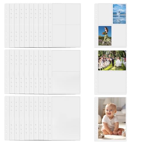 30 Stück A5 Binder Fotohüllen Sammelkarten Hüllen,Klarsichthüllen A5,Wasserdicht PVC 6 Löcher Prospekthüllen Photocard Binder für Foto Rechnung Karte - 3 Taschen Stile