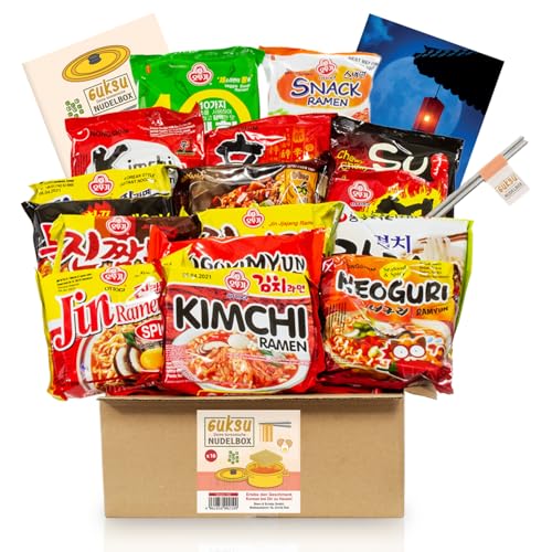 Guksu-Box mit koreanischen Ramen - 16 verschiedene Sorten, ausgewählter Mix aus vielseitigen Geschmacksrichtungen - Korea Buldak Instant-Nudeln Geschenkbox