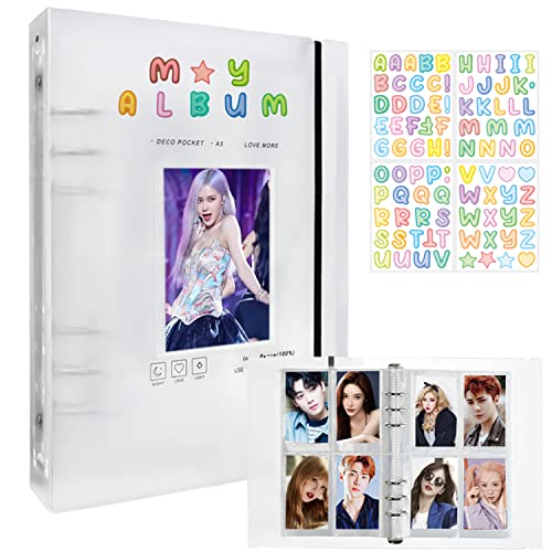 Photocard Binder A5 Kpop Photocard Holder, 200 Pockets Large Capacity Kpop Photo Card Binder, Refillable A5 6 Rings Photo Card Album, Waterproof PVC Free Clear K-pop Album with DIY Letter Sticker
