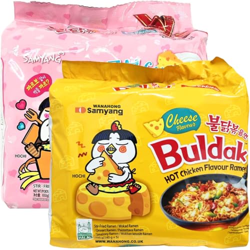 WaNaHong Samyang Hot Spicy Chicken Ramen Nudel Box (Carbonara Flavour 5 Packs & Cheese Flavour 5 Packs)