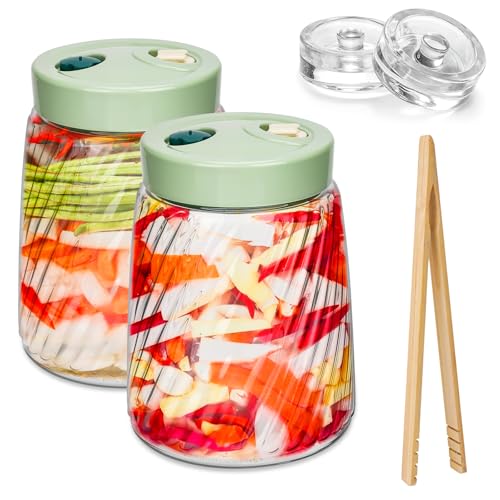 USHOP Fermentierglas, Gärglas mit Entlüftungsventil mit 1-Wege-Entlüftung,2er-Pack 1.4l Kimchi Behälter, Zum Gären von Kefir,Kimchi, Sauerkraut,Sauerteigstarter,Fermentiergläser