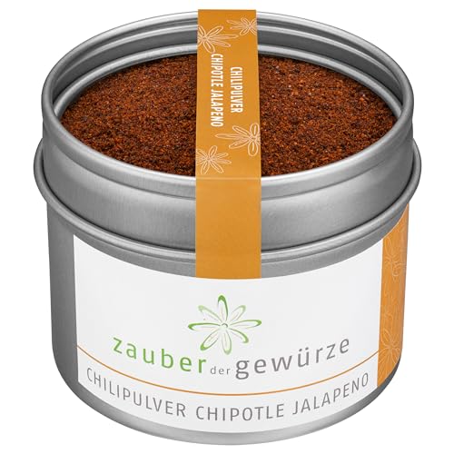 Zauber der Gewürze Chili Chipotle Jalapeno gemahlen, Chili-Pulver geräuchert, Chipotle Chili rot, fruchtig-scharf, leicht rauchiges Aroma, Top-Qualität in wiederverschließbarer Aroma-Dose, 60 g