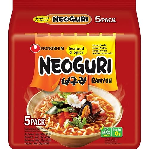 Nong Shim Neoguri Instantnudeln Seafood & Spicy Ramyun – Koreanische Seafood Ramen Suppe scharf würzig– 1er Multipack - 5 x 120g