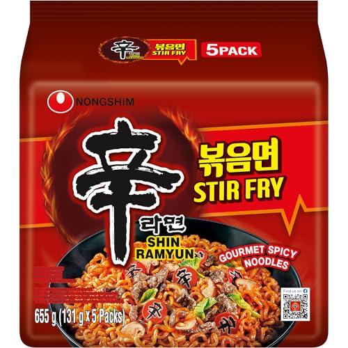 Nong Shim Instantnudeln Shin Ramyun Stir Fry - Koreanische Ramen Nudelsuppe scharf würzig - schnelle Zubereitung - 1er Multipack - 5 x 131g