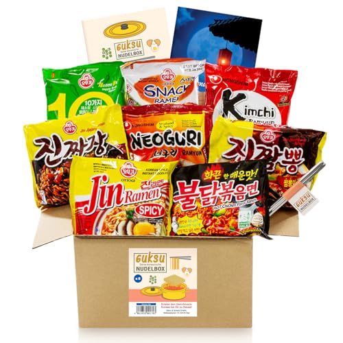 Guksu-Box mit 8 koreanischen Ramen - Ausgewählter Mix aus vielseitigen Geschmacksrichtungen - Korea Buldak Instant-Nudeln Geschenkbox