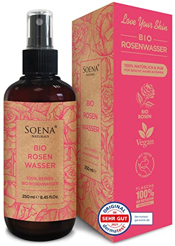 100% BIO ROSENWASSER | Natürliches Gesichtswasser - Beruhigt & Verfeinert Poren | Gesichtsreinigung ohne Alkohol | Für Gesicht Körper & Haare | 100% REIN - Damascena Rosen | Made in Germany