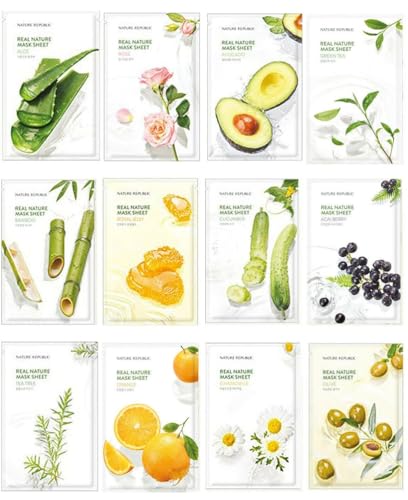 Nature Republic Real Nature Sheet Mask Tuchmaske Korea Kosmetik (12 Types) Skin-Fit Daily Set 12pcs