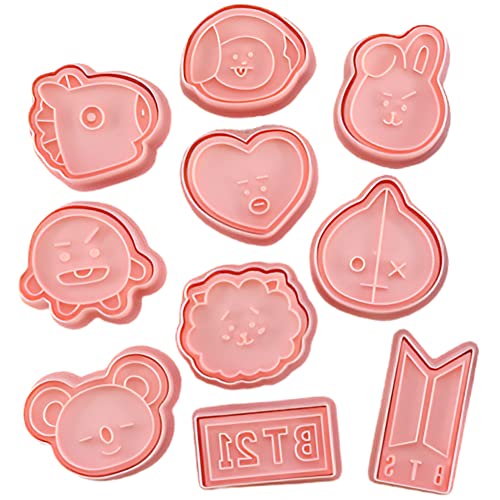 Ausstechformen Ausstecher Set,10PCS Backformchen BT21 Keksstempel aus Kunststoff Cartoon Plätzchenformen für Kinder Keksausstecher Set für Oster Keks Tortendekoration - Rosa