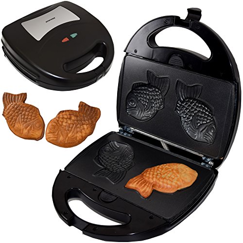 Syntrox Germany Taiyaki Maker japanisches Gebäck in Form eines Fisches Chefmaker SM-1300W Fish mit herausnehmbaren Backplatten