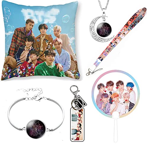 BTS Gift Set,BTS Fanartikel,BTS Merchandise,BTS Fans Geschenk Set,BTS Kissenbezug,Tragbarer Spiegel, BTS Lanyard, Schlüsselanhänger,Circular Handfan BTS Fans Gift
